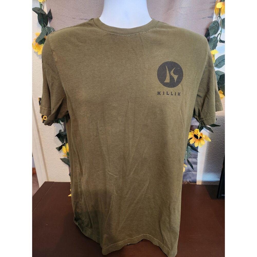 Killik Performance Hunting T-Shirt Men's Size L Olive Green Elk Antler Graphic